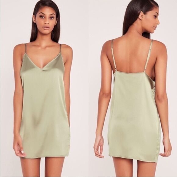 Carli Bybel x Missguided Sage Green Satin Slip Dress Size 6 - Picture 2 of 10